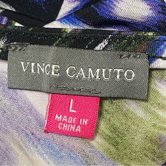 Vince Camuto Abstract Cowl Neck Blouse Black Blue Draped Top Large - Picture 5 of 7